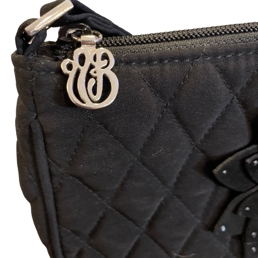 Vera Bradley Black Quilted Shoulder Bag With Floral Appliqué and Rhinestones - Picture 3 of 7